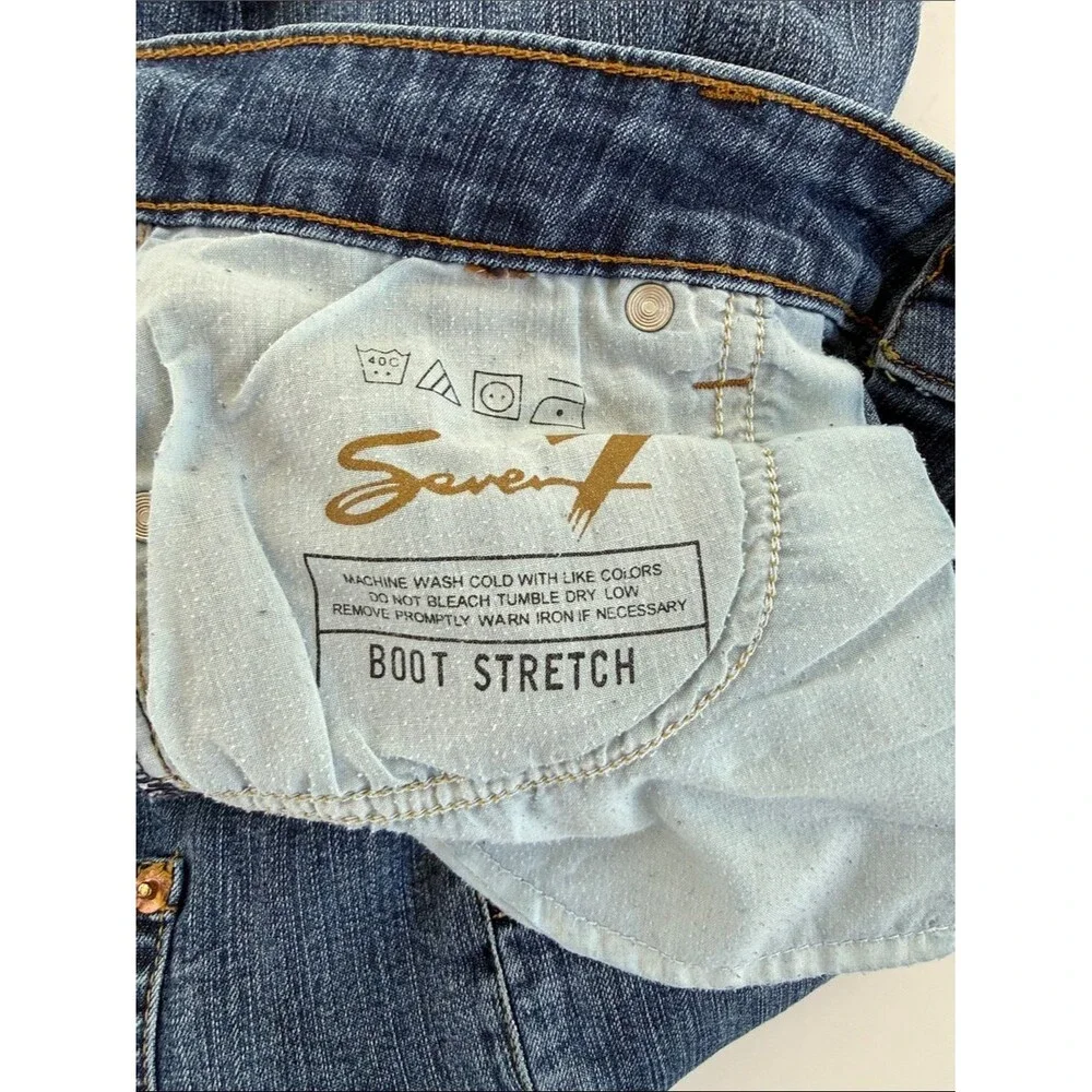 Seven 7 Low Rise Medium Blue Denim Jeans Cutoff Shorts 31 Y2K Cowgirl Jorts